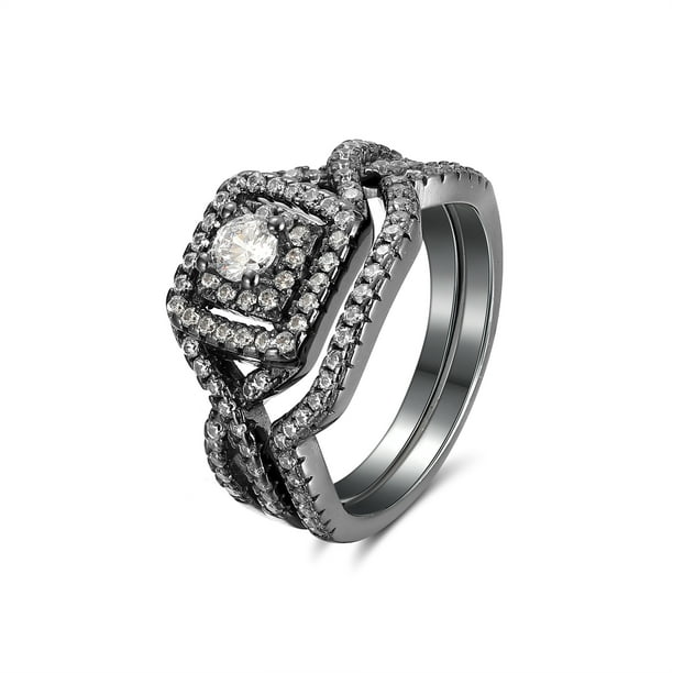 925 Sterling Silver CZ Sapphire Micro Pave Engagement Bridal Wedding Ring 925 Sterling Silver CZ Sapphire Micro Pave Engagement Bridal Wedding Ring